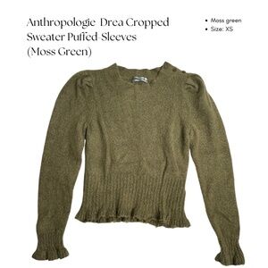 Anthropologie Drea Cropped Sweater Puffed-Sleeves (Moss Green)